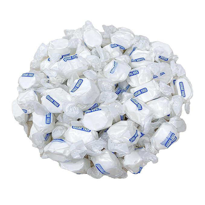 Sugar Free Vanilla Salt Water Taffy - 1lb (16oz) Bulk Bag Individually Wrapped Soft & Chewy Nut Free, Gluten Free, Diabetic & Keto Friendly Gourmet Candy For Taffy Lovers