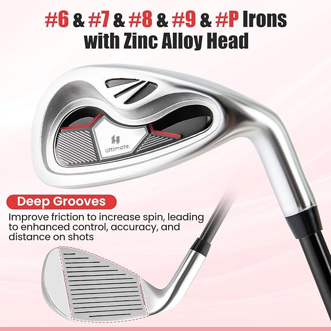 Tangkula 9/10/12 Pieces Women's Complete Golf Clubs Set, Golf Club Package Set with 460CC Driver, Fairway Wood & Hybrid, Irons, Putter, Portable Regular Golf Club Set