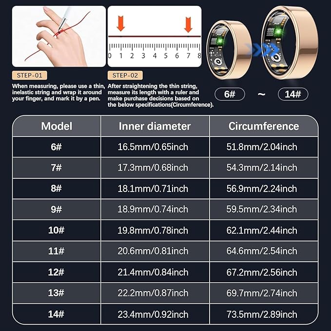 Health Tracker Ring, Smart Health Ring for Women Men with Heart Rate, Blood Oxygen, Sleep Monitor, Steps,Calories, No Subscription Fee, IP68 Waterproof Smart Ring for iPhone & Android (Rose Gold, 8#)