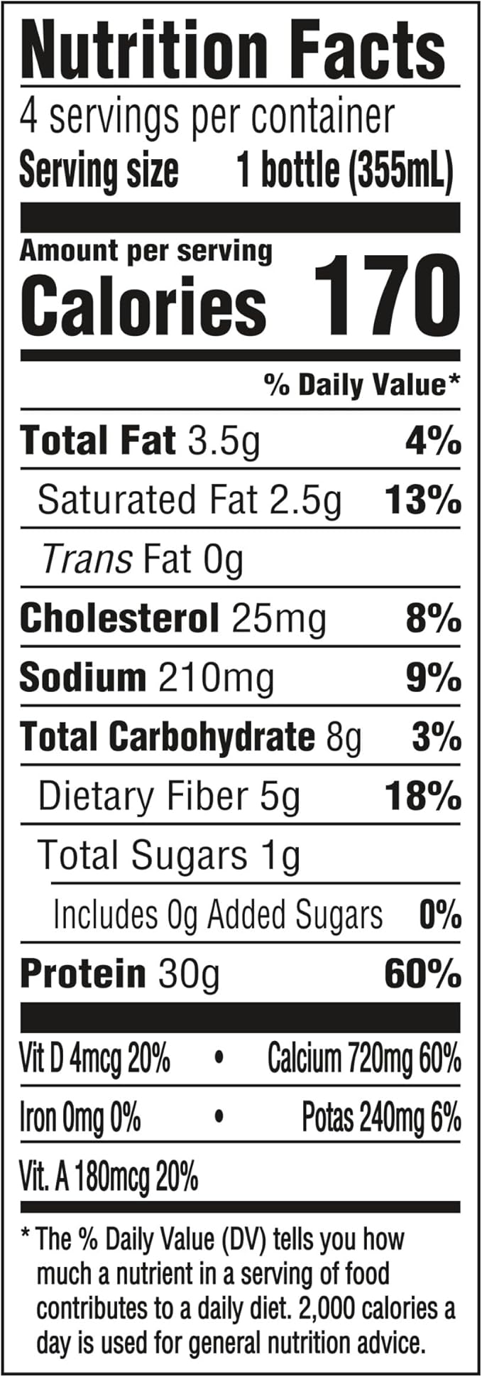 Oikos Protein Shake, Vanilla, 30g High Protein Drinks, Shelf Stable, Ready to Drink, 5g Prebiotic Fiber, 12 fl oz Bottle, 4 Count