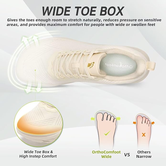 OrthoComfoot Orthopedic Diabetic Men's Wide Shoes: Comfortable Arch Support Running Sneakers, Plantar Fasciitis Wide Toe Box Work Tennis Outdoor Walking Shoes for Swollen Feet, Heel Pain