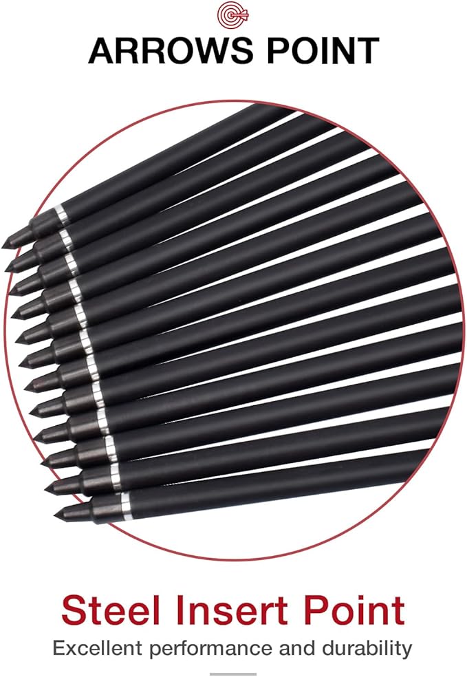 YLS 500 Spine Arrows 30 Inch Carbon Arrows 4" Turkey Feather Archery Target Practice Hunting Arrows with for Recurve Bow Long Bow