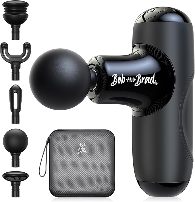 BOB AND BRAD Q2 Mini Massage Gun, Pocket-Sized Deep Tissue Massager Gun, Portable Percussion Muscle Massager Gun, Ultra Small & Quiet Muscle Massage Gun with Carry Case, Home Gym Travel, Black
