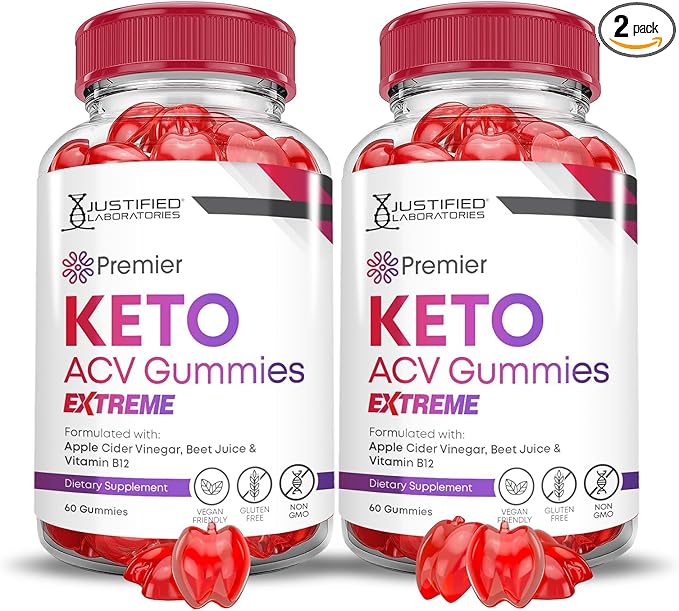 Justified Laboratories (2 Pack Premier Keto ACV Gummies Extreme 2000MG Premier Keto Gummies Apple Cider Vinegar Formulated with Pomegranate Beet Juice Powder B12 Vegan Non GMO 120 Gummys
