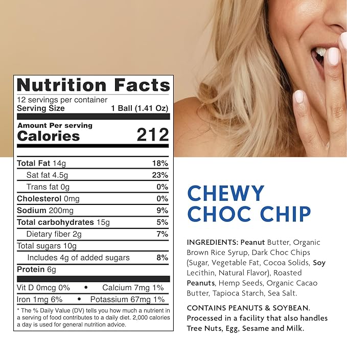 Health Lab - Vegan Protein Balls - Chewy Choc Chip and Peanut Butter 480g - (Pack of 12)
