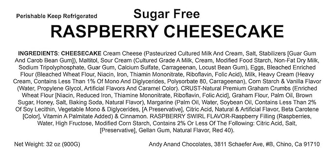 Andy Anand Sugar-Free Raspberry Cheesecake, Freshly Baked, No Preservatives, Ideal for Diabetics, 9 Inch, 2 lbs