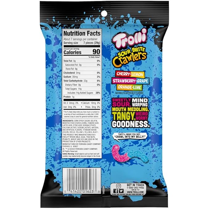 Trolli Sour Brite Crawlers Candy, Original Flavored Sour Gummy Worms, 7.2 Ounce (Pack of 4)