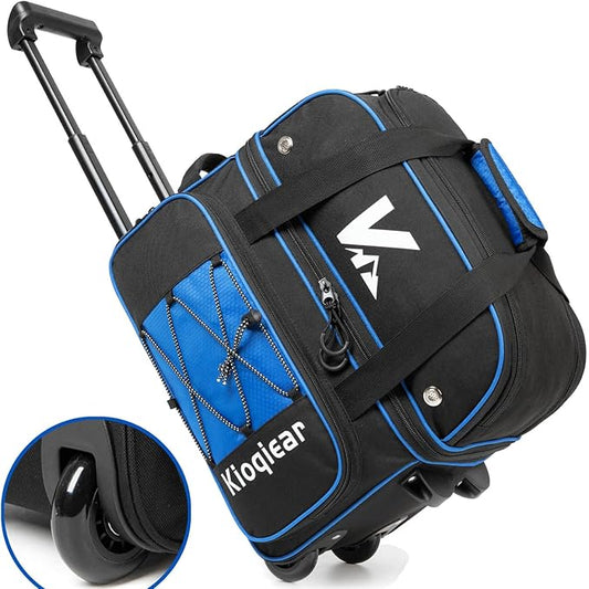 Double Roller 2 Ball Bowling Bag with Large Separate Shoe Compartment and Oversized Accessory Pocket, 36" Extendable Handle.