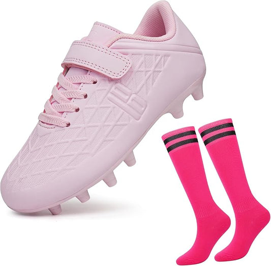 brooman Kids Firm Ground Soccer Cleats Boys Girls Football Cleats with Soccer Socks