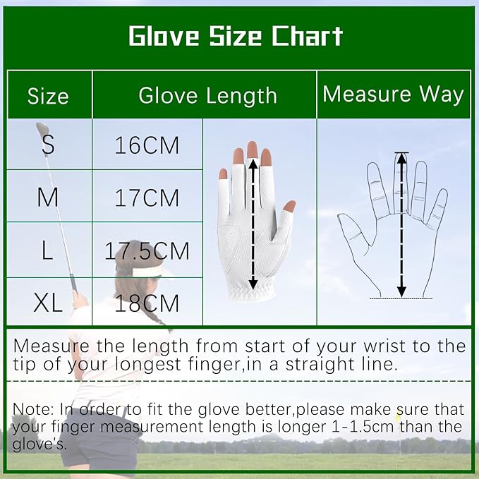 MAZEL Women's Fingerless Golf Gloves One Pair Open-Finger Design,Breathable Hot Wet Weather Sweat-Absorbing,Fit Size S M L XL