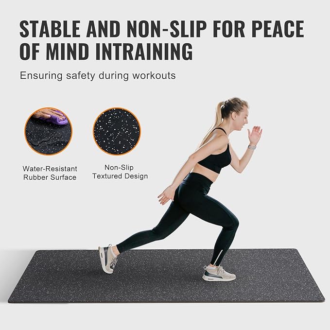 VEVOR 0.56 Inch Thick Gym Floor Mats, 12 Tiles Rubber Top with EVA Foam, 25" x 25" Gym Flooring Workout Mat with 48 sq.ft Coverage, Interlocking Puzzle Mats for Gym, Home, Garage, Black & White