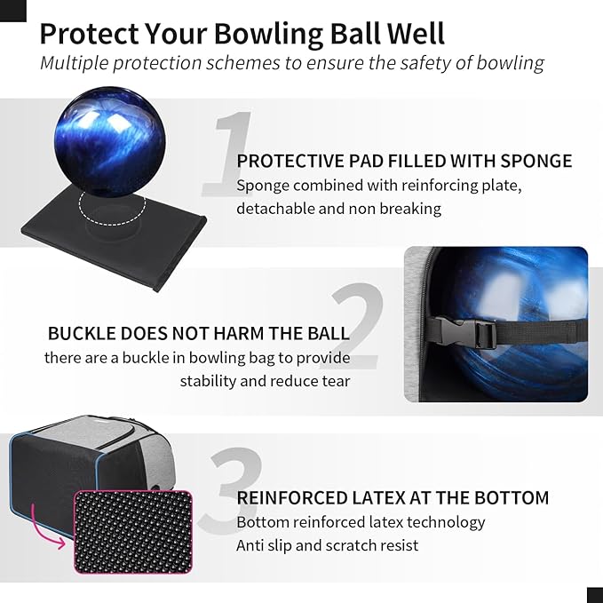 Single Bowling Ball Bag Backpack with Shoe Bag Up to Size 16, Accessories Gifts for Bowling Lovers,Bowling Bag with Padded Ball Holder