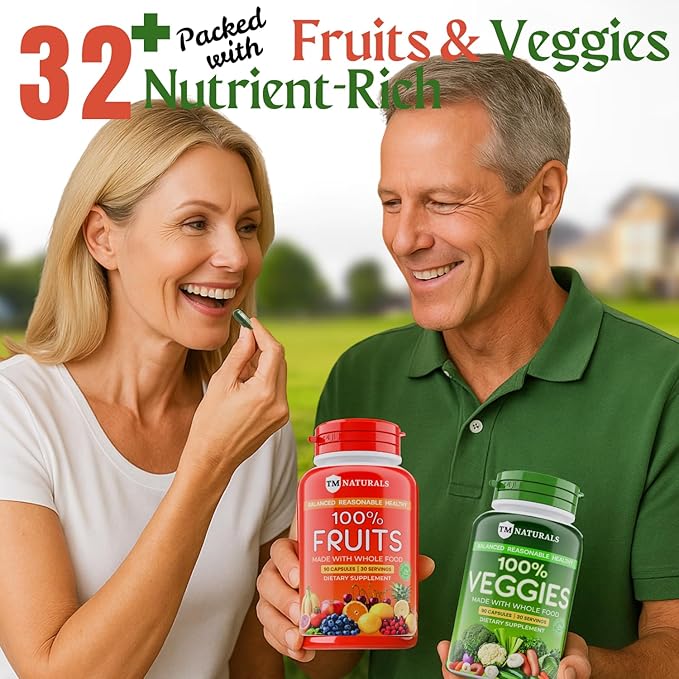 Fruit and Veggies Supplement Vitamins for Men and Women - Super Fruits and Veggies Capsules to Support Balanced Nutrition and Energy Levels - Whole Natural Super Foods 90 Count (Pack of 2)