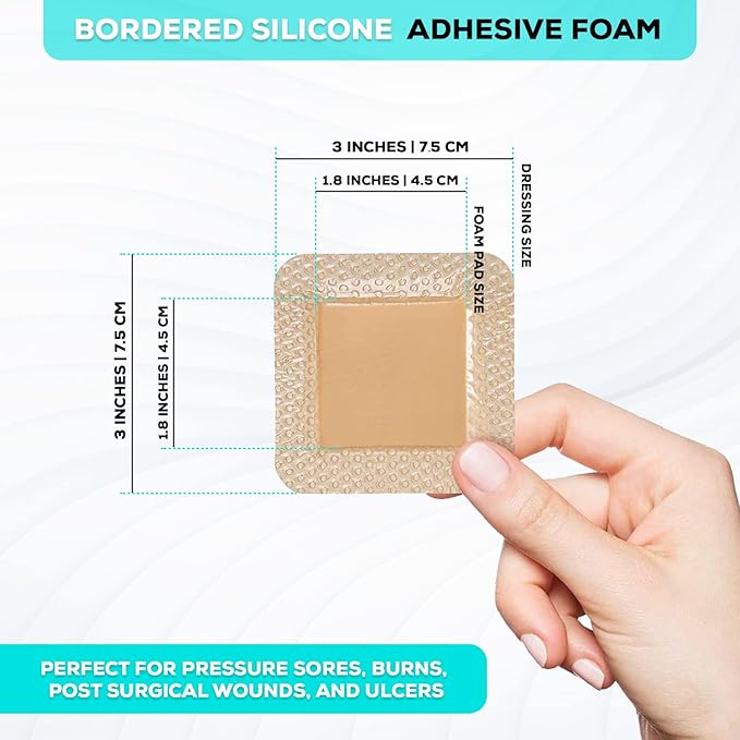 MedVanceTM Silicone - Bordered Silicone Adhesive Foam Dressing, Size 3"x3", (1.8"x1.8" pad), Box of 5 dressings