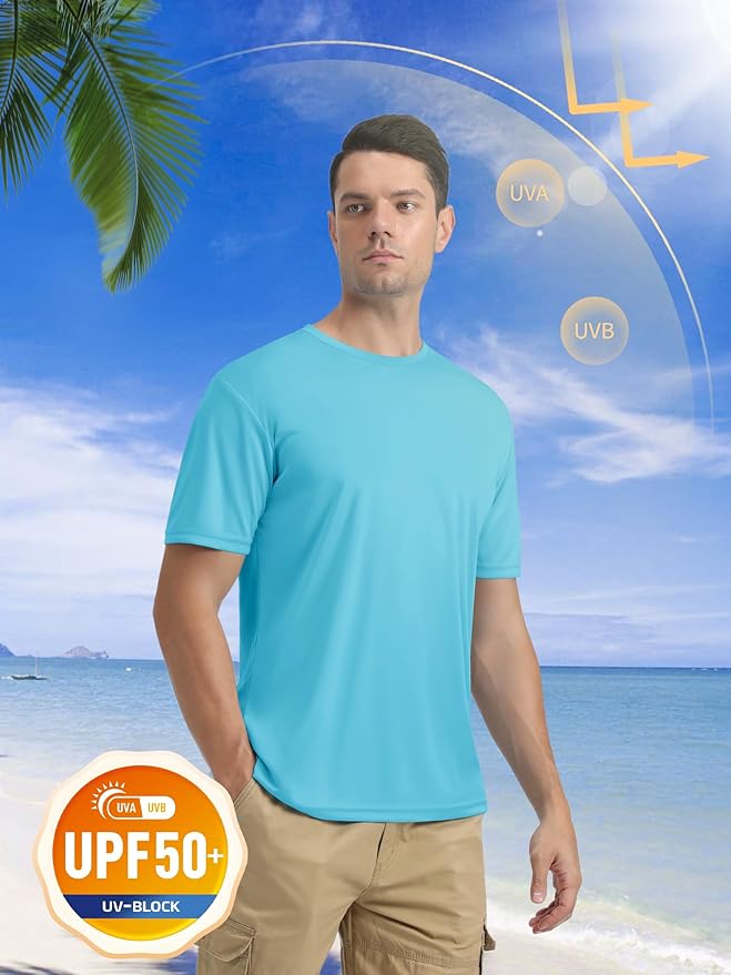 MAGCOMSEN Men's Short Sleeve UPF 50+ T-Shirt Quick Dry Rash Guard Athletic Running Swim Top Tee Performance Water Shirts