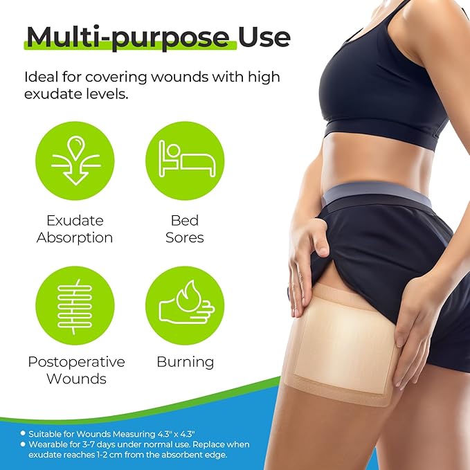 AUVON Silicone Foam Dressing with Large Adhesive Border, 6" x 6" Waterproof Wound Care Pads with High Absorbency, Silicone Wound Bandage for Pressure Ulcer, 3 Packs, FSA/HSA Eligible