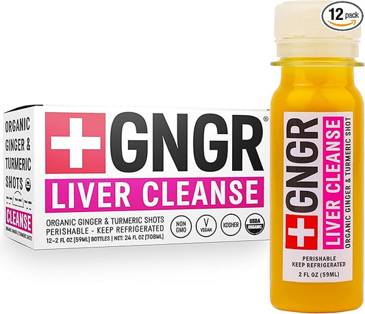 +GNGR Liver Cleanse Shot, Cold-Pressed Ginger Shot with Milk Thistle, Dandelion Root, Turmeric Root, Immunity Shot for all natural Liver Support, Detox, Immunity, Digestion, Cleanse (2 Oz, Pack of 12)