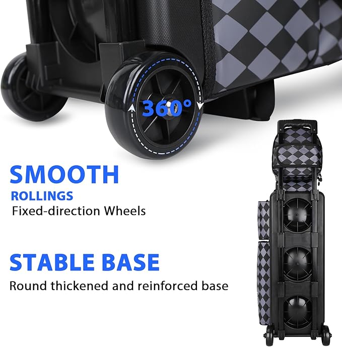 4 Ball Bowling Bags with Wheels,3 Ball Bowling Bag + 1 Ball Tote,Separate Shoe Compartment for Shoes (Up To US Men Size 16)