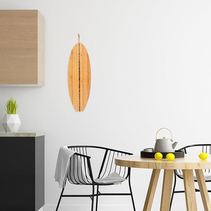 Totally Bamboo Surfboard Shaped Bamboo Wood Cutting Board and Charcuterie Serving Board, 23" x 7-1/2"