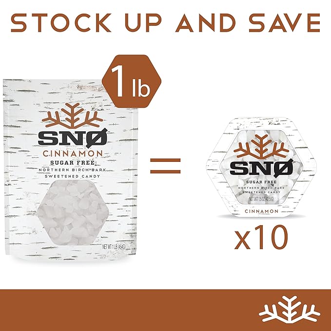 Cinnamon KETO Xylitol Candy Chips - SNØ 1LB Bag - Sugar-Free Candy With Only 2 Ingredients | Low Carbs, Diabetic-Friendly, Non-GMO, Vegan, GF & Kosher | Purest candy in the world!