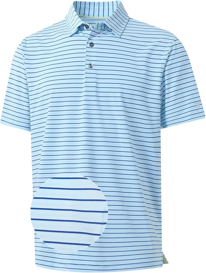 M MAELREG Golf Shirts for Men Moisture Wicking Striped Polo Performance Dry Fit Business Sports Mens Polo Shirts Short Sleeve