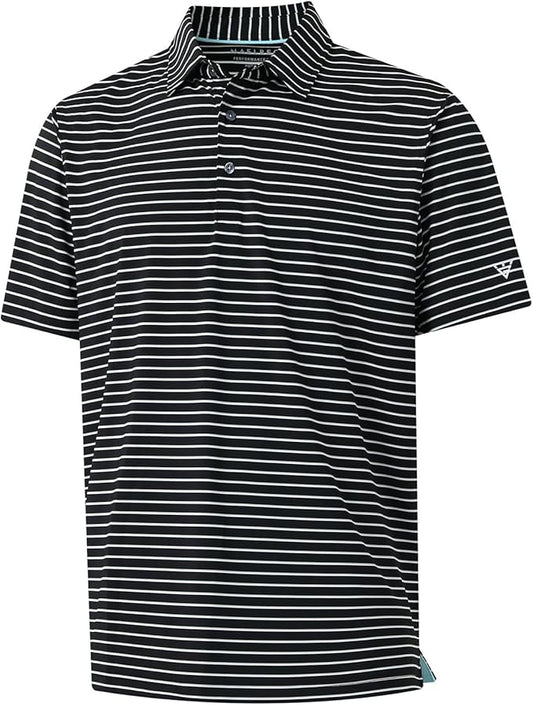 M MAELREG Golf Shirts for Men Moisture Wicking Striped Polo Performance Dry Fit Business Sports Mens Polo Shirts Short Sleeve