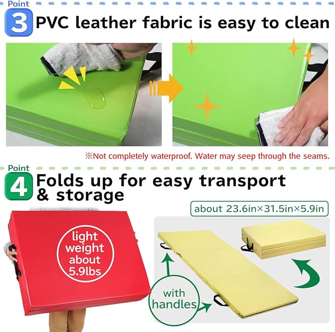 KaRaDaStyle Gymnastics Mat Folding Stretch Mats 71"x31"x2" Exercise Muscle Training Children Play Horizontal Bar Mat Yoga Sports Soundproof Home Use