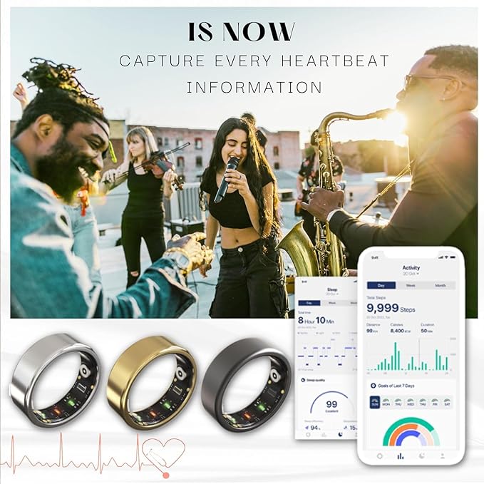 2025 Smart Ring for Women Men, Sleep Tracker Ring, Fitness Smart Ring, Activity Tracker,Sleep Monitor, Stress/Heart Rate/Women's Calories Steps Tracking-No APP Subscription (Silver, #12-67.2mm/2.65")