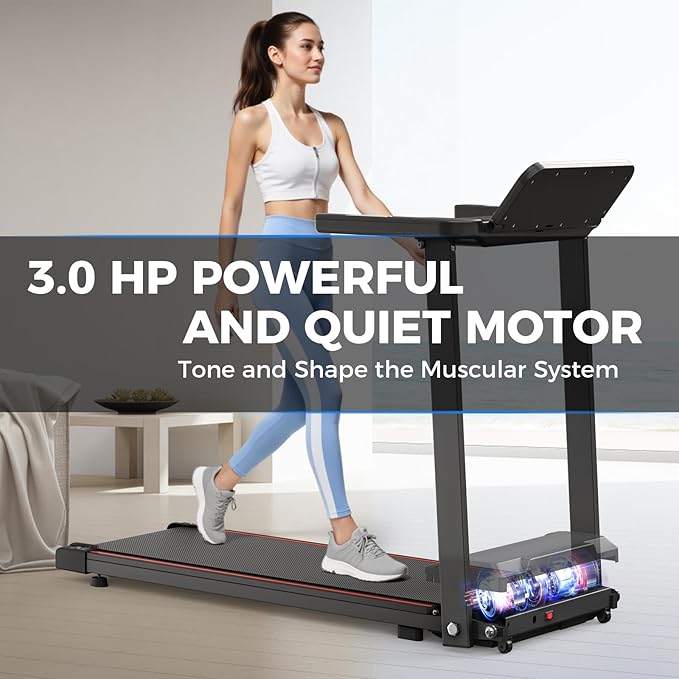 Foldable Treadmill with Handles Treadmills for Home Small Spaces 3HP Folding Treadmills Walking Pad Treadmill with Handle Bar Quiet Walking Machine, 300LBS Capacity, Portable Small Home Gym (Black)