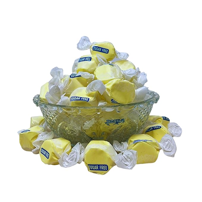 Sugar Free Banana Salt Water Taffy - 1lb (16oz) Bulk Bag Individually Wrapped Soft & Chewy Nut Free, Gluten Free,Diabetic & Keto Friendly Gourmet Candy For Taffy Lovers