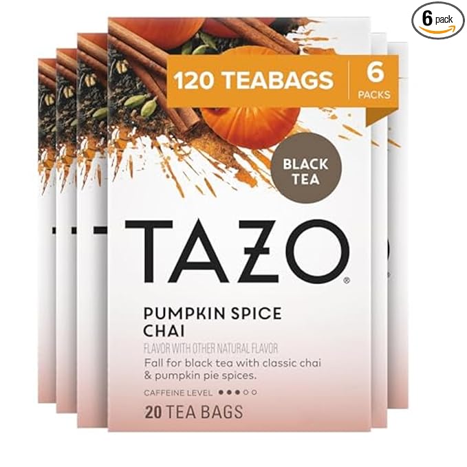 TAZO Pumpkin Spice Chai Tea Bags, Black Tea, Holiday Gift For Tea Lovers, 20ct (6pk)