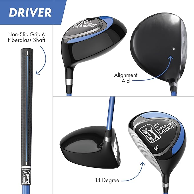 PGA TOUR Youth Golf Club Set for Ages 8-12 (4’8”-5’2”) and 12+ (5’2”+), Right and Left-Handed Kids Golf Sets – Beginner Junior Golf Clubs with Lightweight Stand Bag, Mallet Putter, Hybrid, Driver