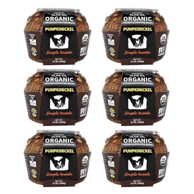 Simple Kneads Gluten-Free Pumpkinickel Bread 6 Pack – Organic, Top 9 Allergen-Free, Artisan-Style Loaves-Extra Virgin Olive Oil