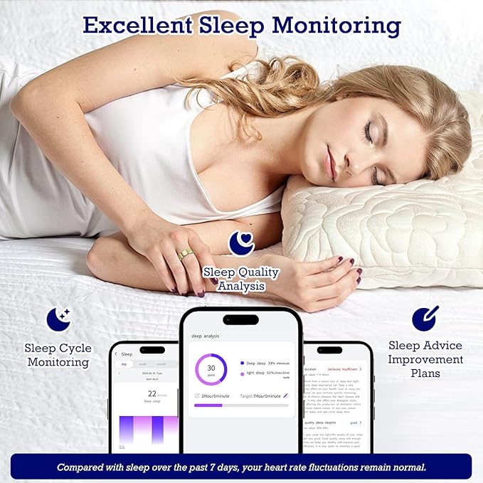 Smart Ring Health Tracker, Sleep Tracker Ring with Heart Rate, Waterproof Fitness Ring for Activity Monitoring/Steps/Distance/Calories,Air Gestures,Up to 7-Day Battery,for iOS Android (Light Gold,#10)