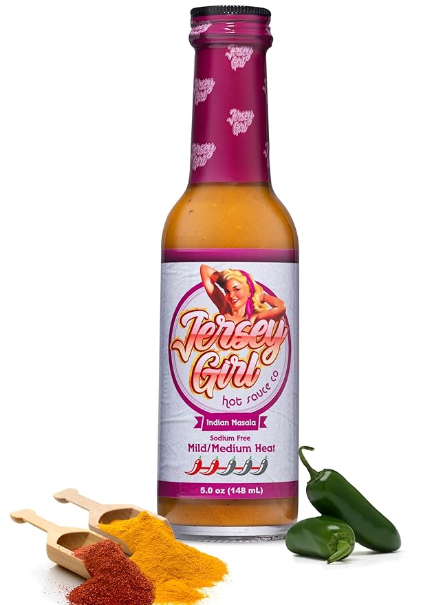 Jersey Girl Indian Masala Habanero Hot Sauce 5oz | Keto Friendly | No Added Salt, Naturally Sodium Free | Flavors of Curry, Coriander, & Cumin