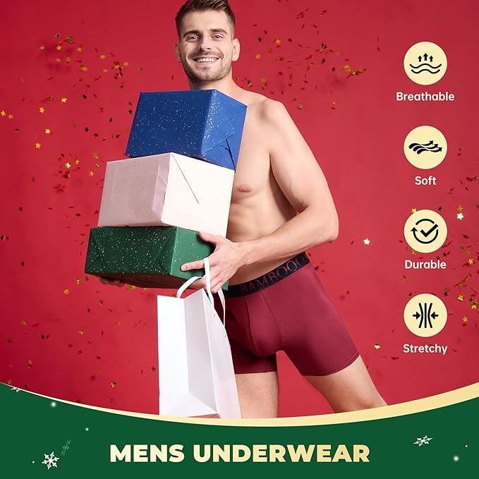 BAMBOO COOL Men's Ultra ComfortSoft Underwear, Moisture Wicking & Breathable No Ride Up Boxer Briefs with Fly, Multipack