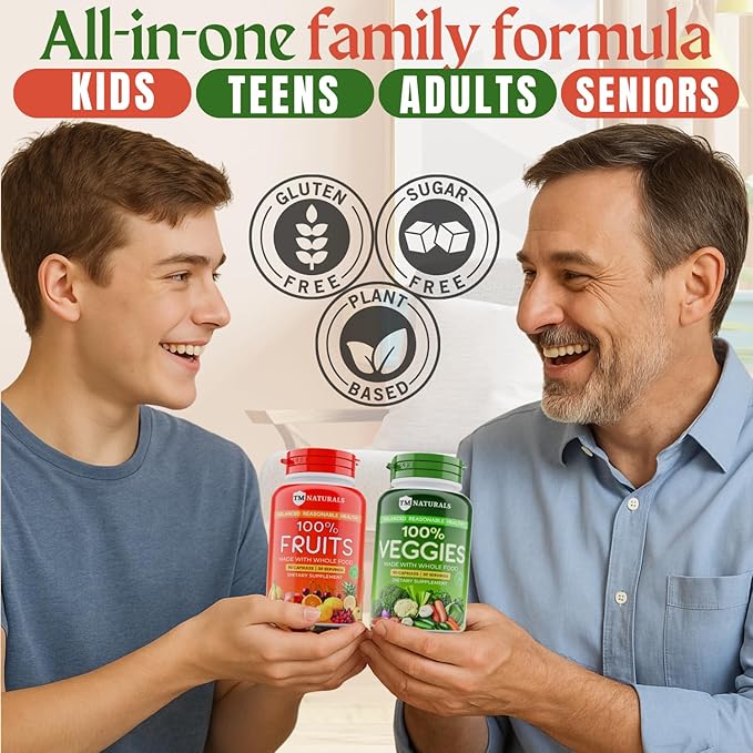 Fruit and Veggies Supplement Vitamins for Men and Women Super Fruits and Veggies Capsules to Support Balanced Nutrition and Energy Levels Whole Natural Super Foods 180 Count (Pack of 4)