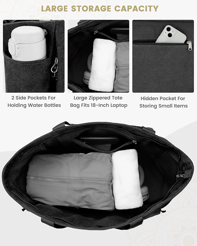 Gonex Yoga Mat Bag, Large Tote Bag with Multi Pockets for Women Men, Canvas Mat Carrier, Full Zipper Easy Access for Pilates Gym Travel