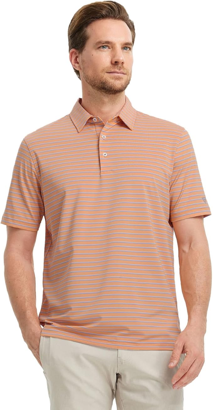 M MAELREG Golf Shirts for Men Moisture Wicking Striped Polo Performance Dry Fit Business Sports Mens Polo Shirts Short Sleeve