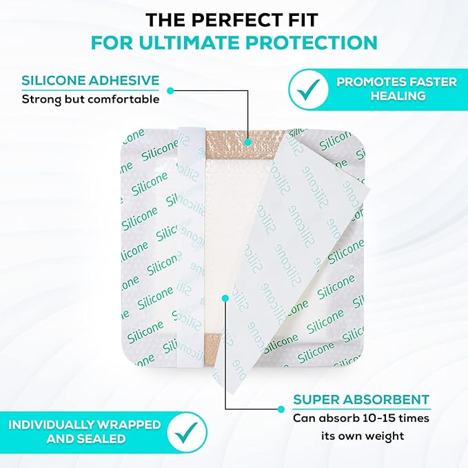 MedVanceTM Silicone - Bordered Silicone Adhesive Foam Dressing Size 6"x6" (4.1"x4.1" pad), Box of 5 dressings