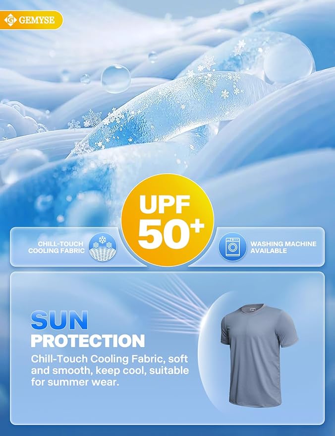 GEMYSE Men's Running Short Sleeve Shirt Sun Protection Quick Dry Moisture Wicking T-Shirts UPF 50+ for Workout