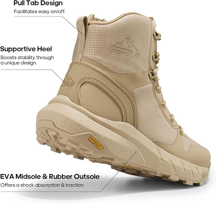 NORTIV 8 Men's Military Tactical Boot Lightweight Comfortable Boots for Work All Day Side Zipper Motorcycle Combat Hiking Boots Metrostrike(8-9 Inches)