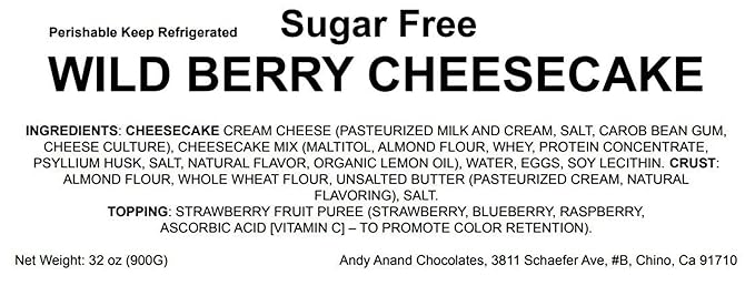 Andy Anand Sugar Free Wild Berry Cheesecake 9" | Diabetic Friendly, Fresh California Cream Cheese, Handmade, No Preservatives Cheesecake | Deliciously Tangy Strawberry Blueberry Raspberry (2.8 Pounds)
