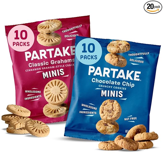 Partake Gluten Free Crunchy Chocolate Chip Cookies + Classic Graham Crackers Variety Pack - Vegan - Free From the Top 9 Allergens Including Dairy, Wheat, Soy, Eggs, & Peanuts - Non GMO - Safe School & Office Snack (20 Packs, 0.67 oz)