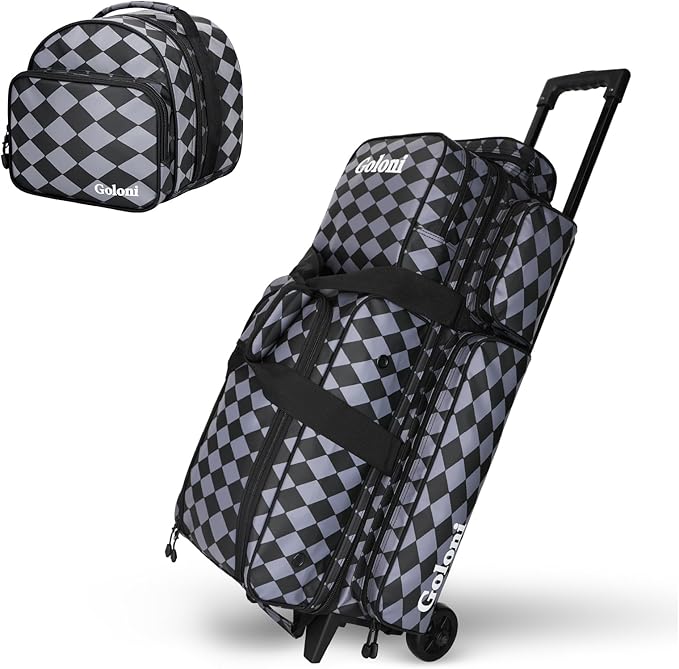 4 Ball Bowling Bags with Wheels,3 Ball Bowling Bag + 1 Ball Tote,Separate Shoe Compartment for Shoes (Up To US Men Size 16)