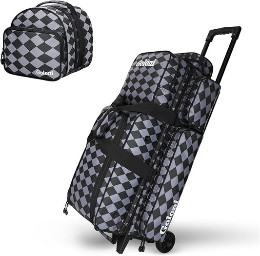 4 Ball Bowling Bags with Wheels,3 Ball Bowling Bag + 1 Ball Tote,Separate Shoe Compartment for Shoes (Up To US Men Size 16)
