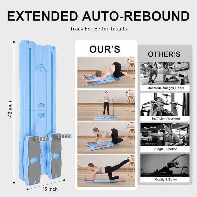 Pilates Board - 2025 Pilates Reformer Set for Full Body Workouts, Foldable Ab Core Trainer Board, 5 in 1 Multi-Purpose Pilates Board for Home with Resistance Bands, Ideal for Women & Men (Blue, L)