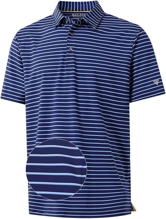 M MAELREG Golf Shirts for Men Moisture Wicking Striped Polo Performance Dry Fit Business Sports Mens Polo Shirts Short Sleeve