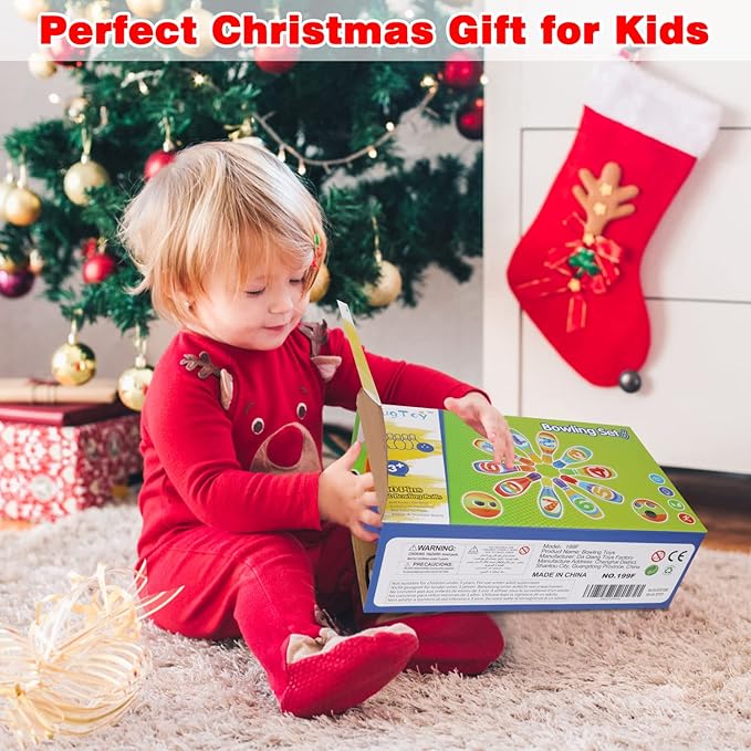 Kids Bowling Set Indoor Bowling for Toddler 1-3 3-5 Soft 10 Indoor Colorful Foam Pins 2 Bowling Ball Printed Number Developmental Sensory Toy Age 2-4 Toddler Bowling Birthday Gift Present Gift