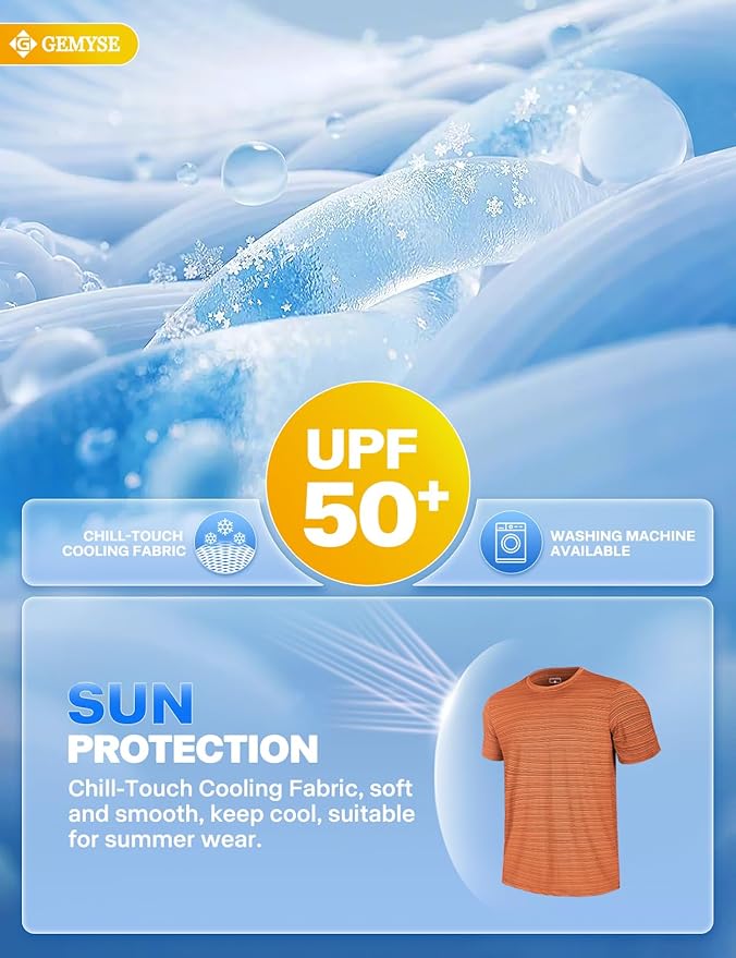 GEMYSE Men's Running Short Sleeve Shirt Sun Protection Quick Dry Moisture Wicking T-Shirts UPF 50+ for Workout
